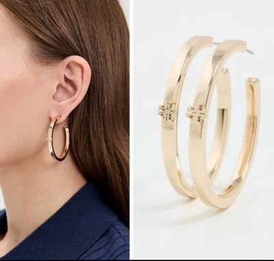 Tory Burch TB Mini Logo Gold-Tone Large Hoop Earrings 💛 - Image 1 of 4