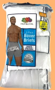 Package of 5 Fruit Of The Loom White Boxer Briefs Size XL 40-42- New - Picture 1 of 9