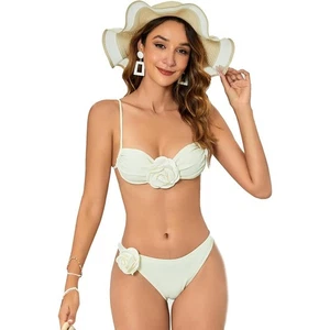 OYOANGLE Damen 2-Teiler 3D Rose Bikini Spaghettiträger High Waist XS - Bild 1 von 6