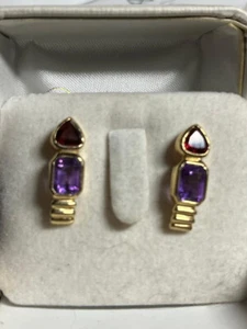 14k Gold Ruby & Amethyst Earrings - Picture 1 of 5