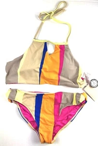 O’Neill Girl’s Multicolor Striped Bikini Top And Hipster Bottom Size 14 - Picture 1 of 3