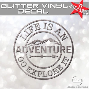 Adesivo decalcomania vinile glitter divertente Life Is An Adventure camper furgone, auto, laptop - Foto 1 di 5