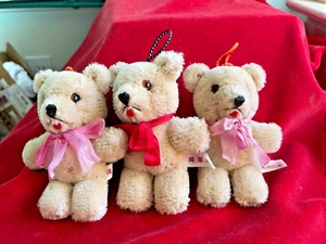 Vintage lot of 3 Pure Wool Stuffed Mini Christmas Bear Ornaments From Japan - Picture 1 of 12