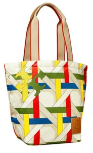 Tory Burch Grace Printed Tote In French Cream Basketweave One Size - Picture 1 of 6