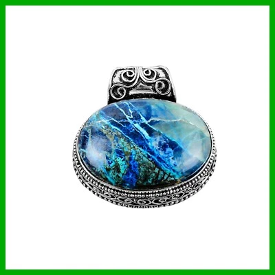 Mothers day Sale Azurite Malachite Gemstone 925 Sterling Silver Vintage Pendant - Image 1 of 4