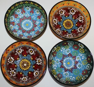 Set of 4 Turkish 6"x2 1/4" Handmade Iznik Floral Pattern Ceramic Bowls - Picture 1 of 4