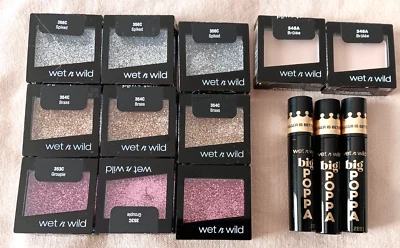 Wet n Wild Gold Silver Nude Metallic Glitter Eyeshadow Big Poppa Blk Mascara Lot - Image 1 of 4