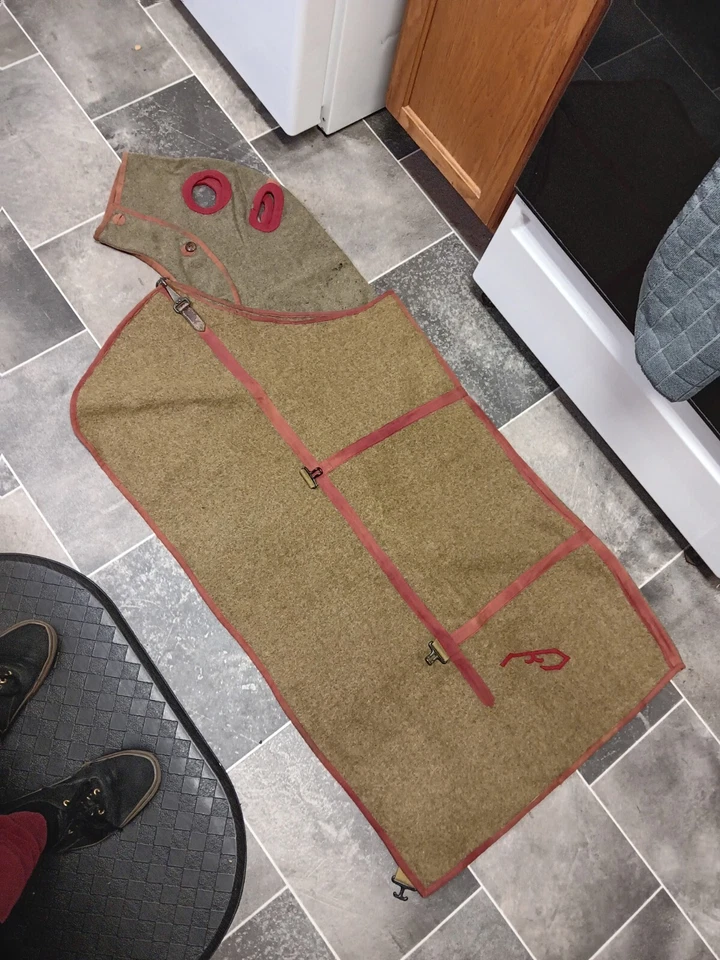 Antigua manta ecuestre con capucha y cubierta de caballo de lana de 1900 rara Foto 1 de 4