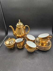 VTG. Bavaria Creidlitz Gold w/White Interior Tea Set 15 Piece Germany - Picture 1 of 9