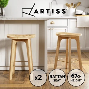 Artiss 2x Bar Stools Bamboo Rattan Stool Counter Chair Kitchen Barstools - Picture 1 of 8