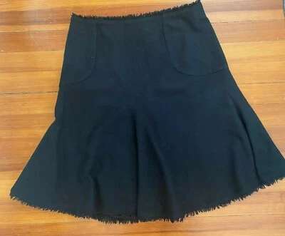 EUC Banana Republic Women 8 Flare Skirt Black Wool Blend Raw Hem Lined - Image 1 of 4