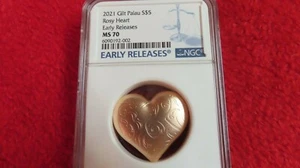 2021 Palau Rosy Heart 3D Heart Shaped 1 oz Silver Rose Gold Gilt Satin NGC MS70 - Picture 1 of 8