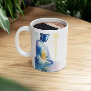 Grand Buddha Watercolor Ceramic Mug 11oz by Art Essential - Picture 1 of 13