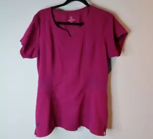 JOCKEY Scrub Top Womens Medium Wine Burgundy Sweetheart Stretch Panels Short Slv - Picture 1 of 10