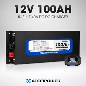 Atem Power 12V 100Ah Slimline Lithium Battery Built-in 40A DC to DC Charger - Picture 1 of 11
