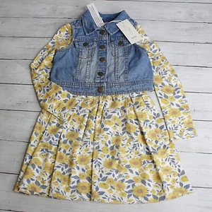 Joie Kids Girl's Dress Denim Blue Jean Jacket Vest Set Size XS 4 4T Sunflower - Picture 1 of 7
