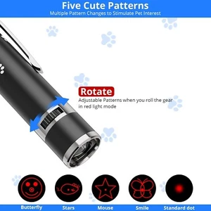 Cat Laser Pointer Toy Dog 7 Adjustable Pattern Long Range Lazer Toy USB Recharge - Picture 1 of 9