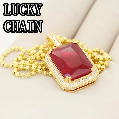 24"925 STERLING SILVER GOLD MOON CUT CHAIN NECKLACE RUBY PENDANT 17g R416 - Image 1 of 4