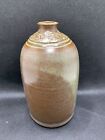 Vintage Folk Art Studio Stoneware Pottery Vase Brown Glaze Signed Texture 7 1/4”