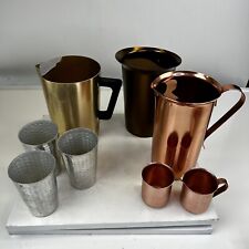 Lot of 3 Vintage Anodized Aluminum Pitchers  3 tumblers/cups  Creamers Sugar
