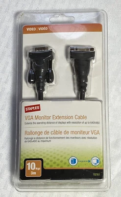 Genuine Staples 10ft VGA Monitor Extension Cable (18761) New In Package - Image 1 of 3