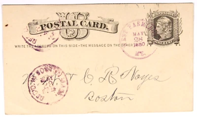 West Farmington, ME. 1880 purple DOC + purple CDS + blue Boston, MA. DOC verso - Image 1 of 2