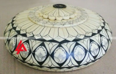 Royal Look Round Wood Bone Inlay Jewelry Box - Image 1 of 4