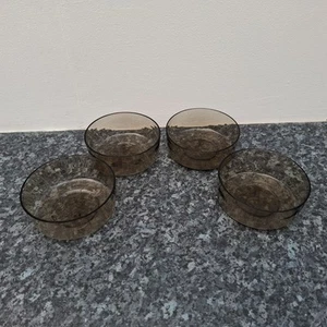 Vintage Smoked Brown Glass Dessert Bowls x 4 Mid Century 12 cm Wide Circular - Picture 1 of 19