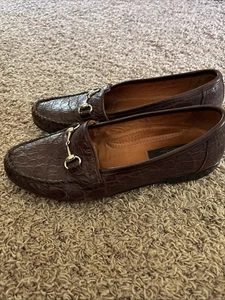 zelli mens 11 M Genuine Crocodile Loafers Brown Handcrafted Italy - Picture 1 of 8