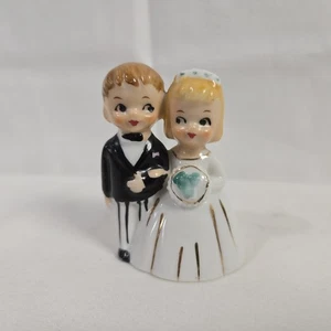 Small Vintage Lefton Wedding Bride & Groom Ceramic Bell - Picture 1 of 13