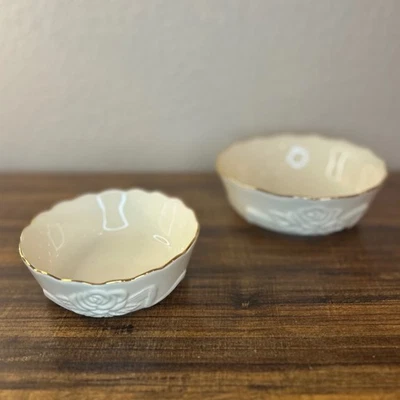 Lenox Rose Gold Trim Cream Porcelain Dessert Bowls Set of 2 - Image 1 of 4