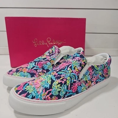 Zapatos para mujer Lilly Pulitzer 10 zapatos florales sin cordones Julie nuevos en caja Oyster Bay azul marino Foto 1 de 4