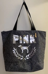 Victoria’s Secret Pink Gray Tote Bag Zipper Top Logo Wear 20”W X 16”H Stain Ins - Picture 1 of 16