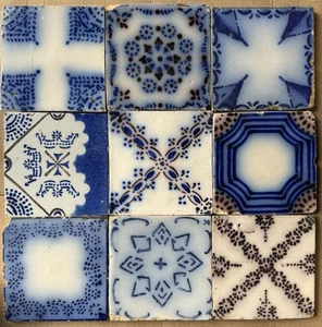 FRANCIA AZULEJO ANTIGUO - PAS DE CALAIS - DESVRES - 9- TILE SET c1870 - Picture 1 of 3