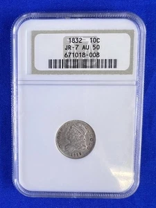 1832 Capped Bust Silver Dime 10c Coin Certified NGC as AU 50 - Picture 1 of 2