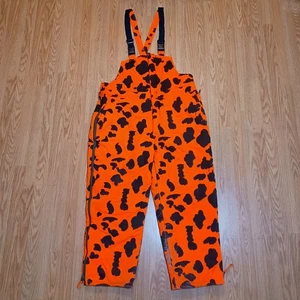 Field & Stream Blaze Orange Camo Insulated Bib Overalls Mens XL Hunting Vintage - Picture 1 of 5