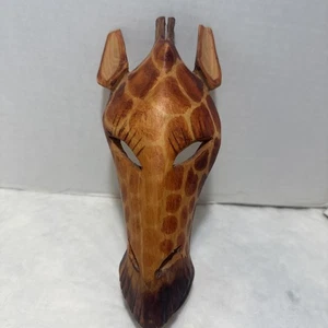 Vintage 9” Hand Carved Wood Giraffe Kenyan African Wall Mask Tribal Safari - Picture 1 of 8