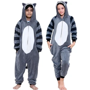 Kids Fleece A2Z Onesie One Piece Jumpsuit Raccoon Pyjamas World Book Day Costume - Picture 1 of 7