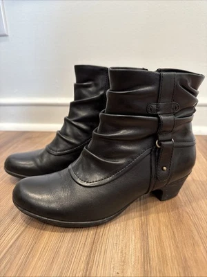 Cobb Hill Boots Womens 7 M Alexandra Ankle Bootie Black Leather Block Heels - Image 1 of 4