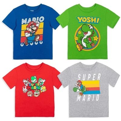 SUPER MARIO Nintendo Toddler Boys 4 Pack COTTON T-Shirts Gray/Blue/Red/Green- 4T - Image 1 of 4