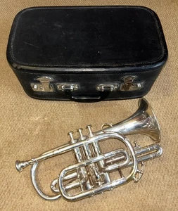 Antique Cased 3-Valve Silver Plated Silbron Class A Cornet By Boosey & Co 1927 - Picture 1 of 17