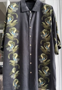 Tommy Bahama Silk Button Up Shirt Floral Men’s 2XLT Gray Hawaiian Vacation - Picture 1 of 16