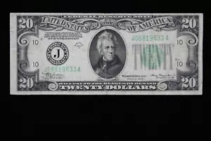 RARE $20 1934A Mule Federal Reserve Note J08819633A series A twenty Kansas City - Picture 1 of 3