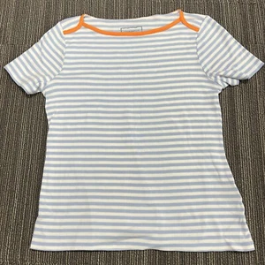 Charter Club Shirt Womens Large White Blue Striped Suprima Cotton Preppy - Picture 1 of 12