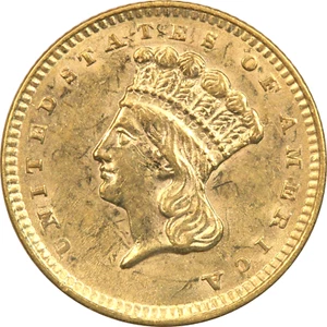 1856 Type 3 Princess Head Gold Dollar $1, Uncirculated BU - Picture 1 of 2