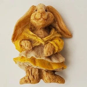 Ralph Massey Brooch Pin Female Bunny Rabbit Dress Resin Painted Raven Vintage - Picture 1 of 5