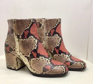 MIX NO. 6 Benisa Faux Diamond Rattlesnake Skin Bootie Red Brwn Size 7 Block Heel - Picture 1 of 6