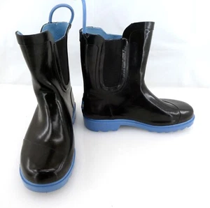 Toms Shoes Youth Rubber Rainboots Black/Blue Rain Boot Youth Size 4 - Picture 1 of 7
