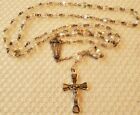 Vintage Estate Rosary Glass Crystal Bead 23" Religious Crucifix Cross Irredesant