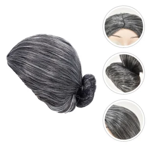 1PC Old Lady Wig Dark Grey Aged Women Accessory for Cosplay Parties - Imagen 1 de 12